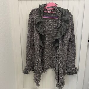 Chic Gray Ruffled Women's Cardigan